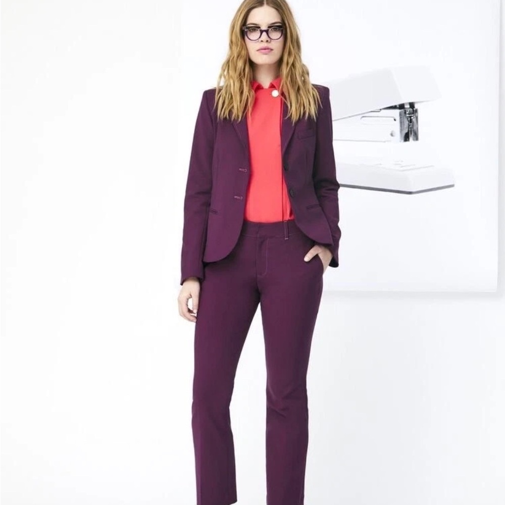 Argent Two Pieces Pant Suit Woman Purple Eggplant Fitted Blazer Office Elegant 0